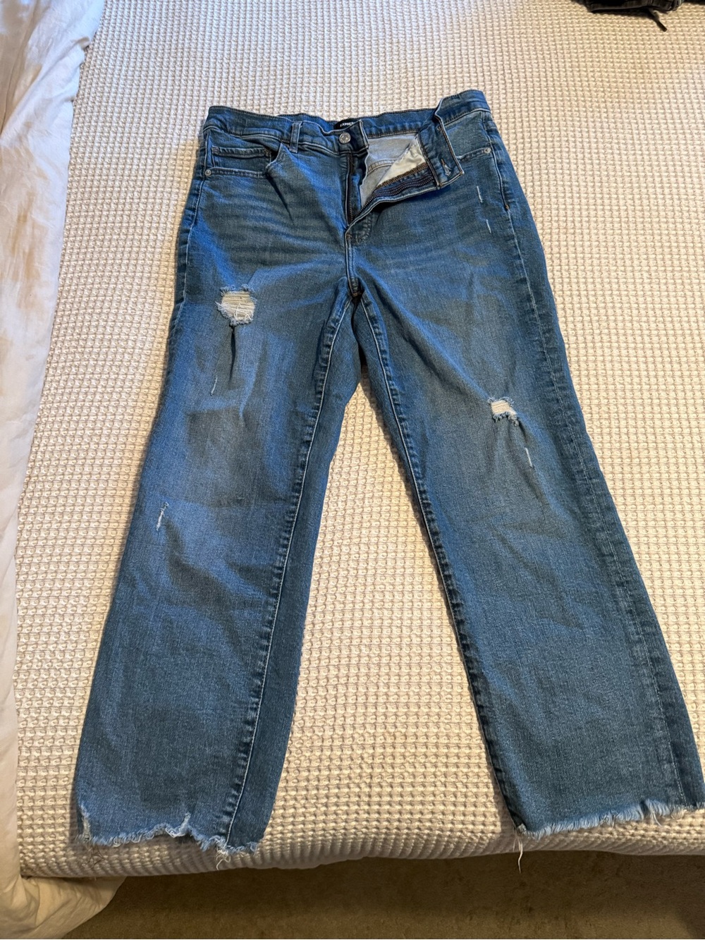 Express Distressed Medium Blue High-Rise Straight Jeans